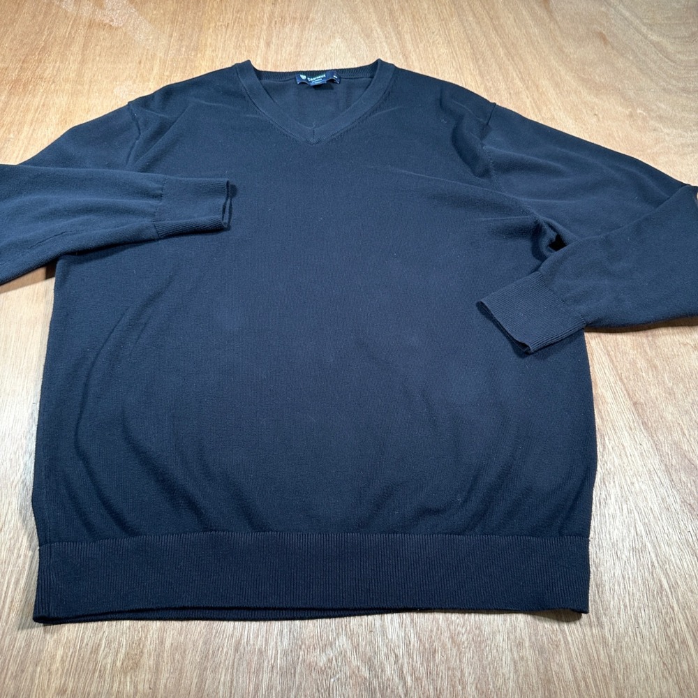 Cremieux V-Neck Sweater Mens Large Black Supima Cotton Pullover Classics Knit